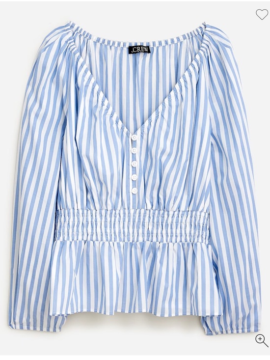 J. Crew Tops - J. Crew V-Neck Smocked Waist Top in Stripe Cotton Lawn Size L Blue White NWT